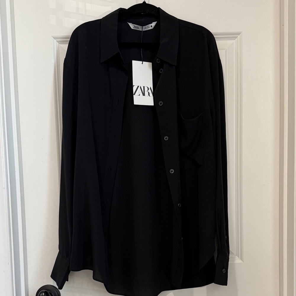 ZARA Semi Sheer Long-Sleeve Button-Up Shirt
